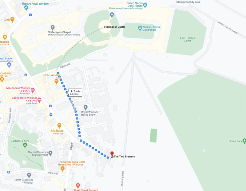 ウィンザー城からロングウォーク（Long Walk）への行き方の案内図